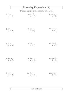 Algebra Worksheets