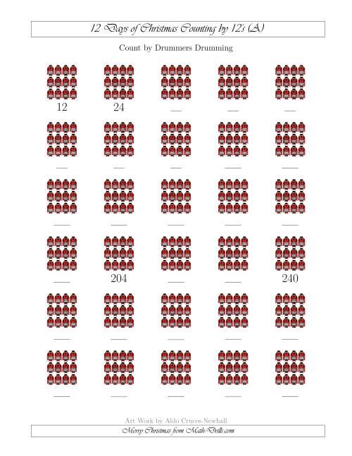 The 12 Days of Christmas Counting by Drummers Drumming (A) Math Worksheet