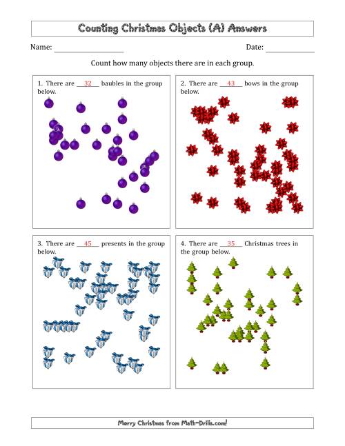 The Counting up to 50 Christmas Objects in Scattered Arrangements (A) Math Worksheet Page 2