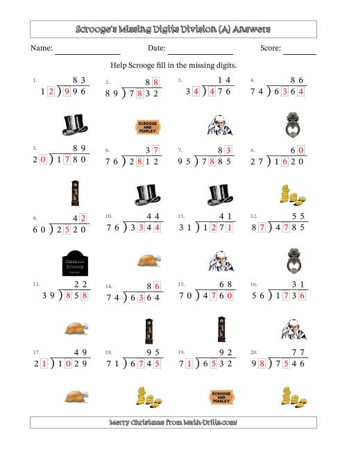 The Ebenezer Scrooge's Missing Digits Division (Harder Version) (A) Math Worksheet Page 2