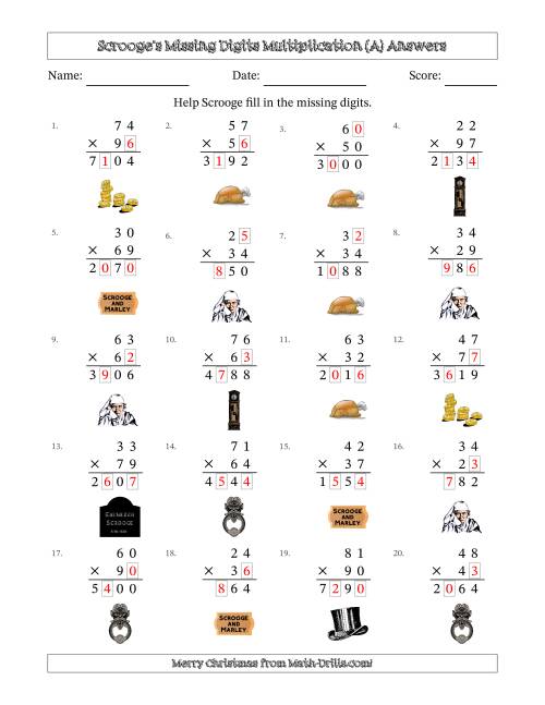 The Ebenezer Scrooge's Missing Digits Multiplication (Harder Version) (A) Math Worksheet Page 2