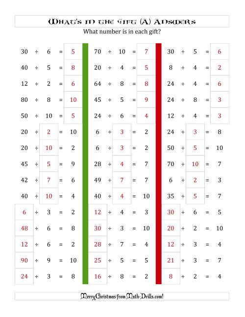 The What's in the Gift? Division (Dividends to 100) (A) Math Worksheet Page 2