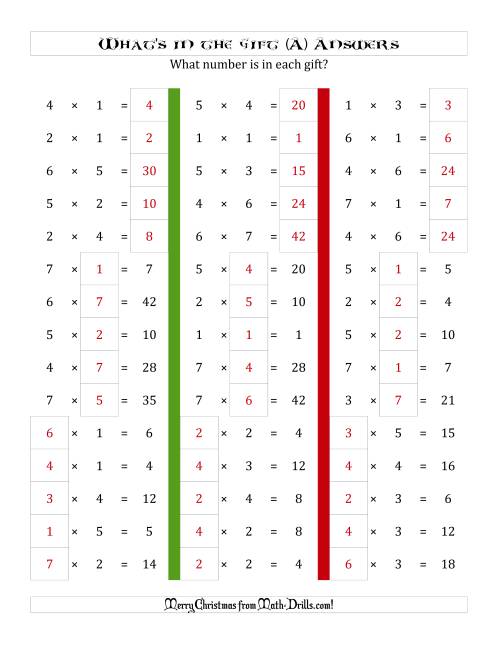 The What's in the Gift? Multiplication (Products to 49) (A) Math Worksheet Page 2