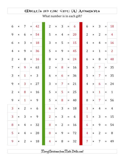 The What's in the Gift? Multiplication (Products to 81) (A) Math Worksheet Page 2