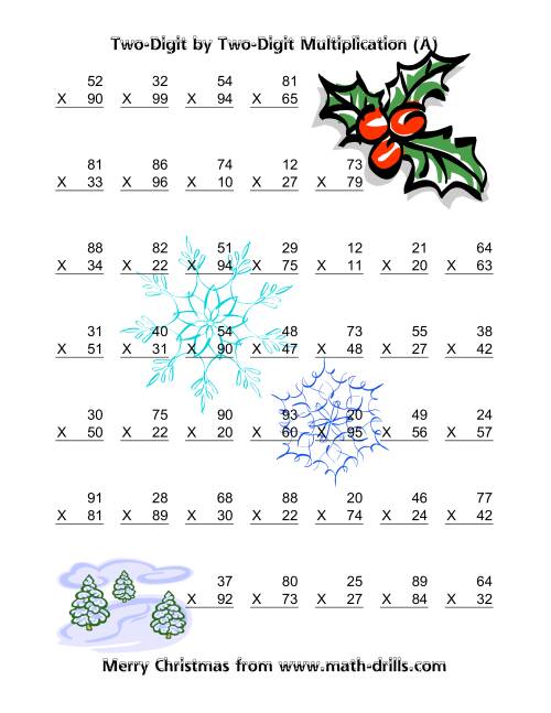 The Multiplication Two-Digit by Two-Digit (Vertical; 49 per page) (A) Math Worksheet