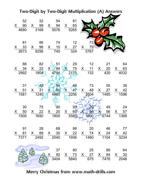 The Multiplication Two-Digit by Two-Digit (Vertical; 49 per page) (A) Math Worksheet Page 2