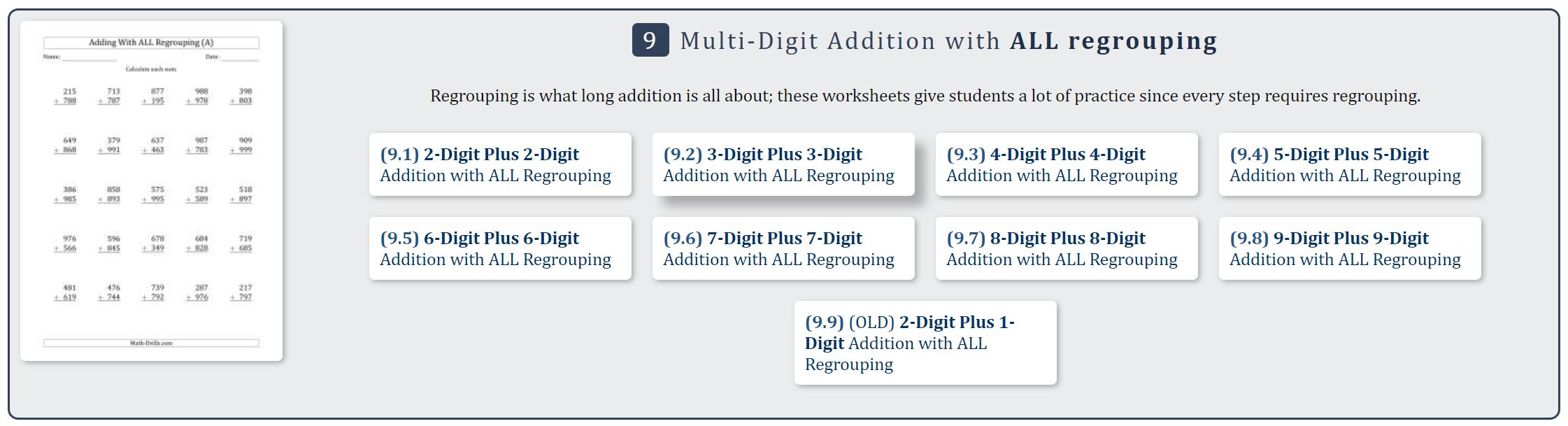 Worksheet links on topic pages.